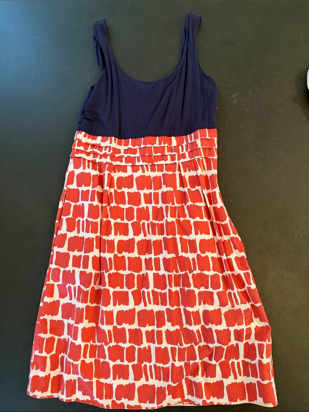 Boden Navy & Red Brick Patterned Tank Dress
